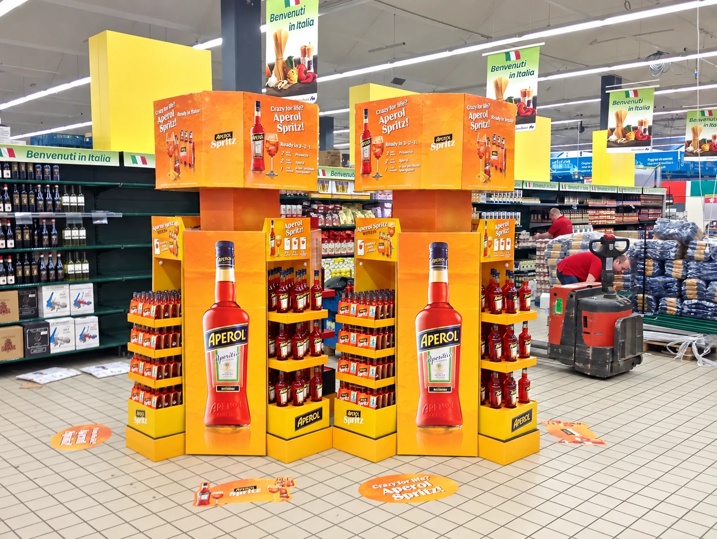 Aperol promotional island installed in a supermarket