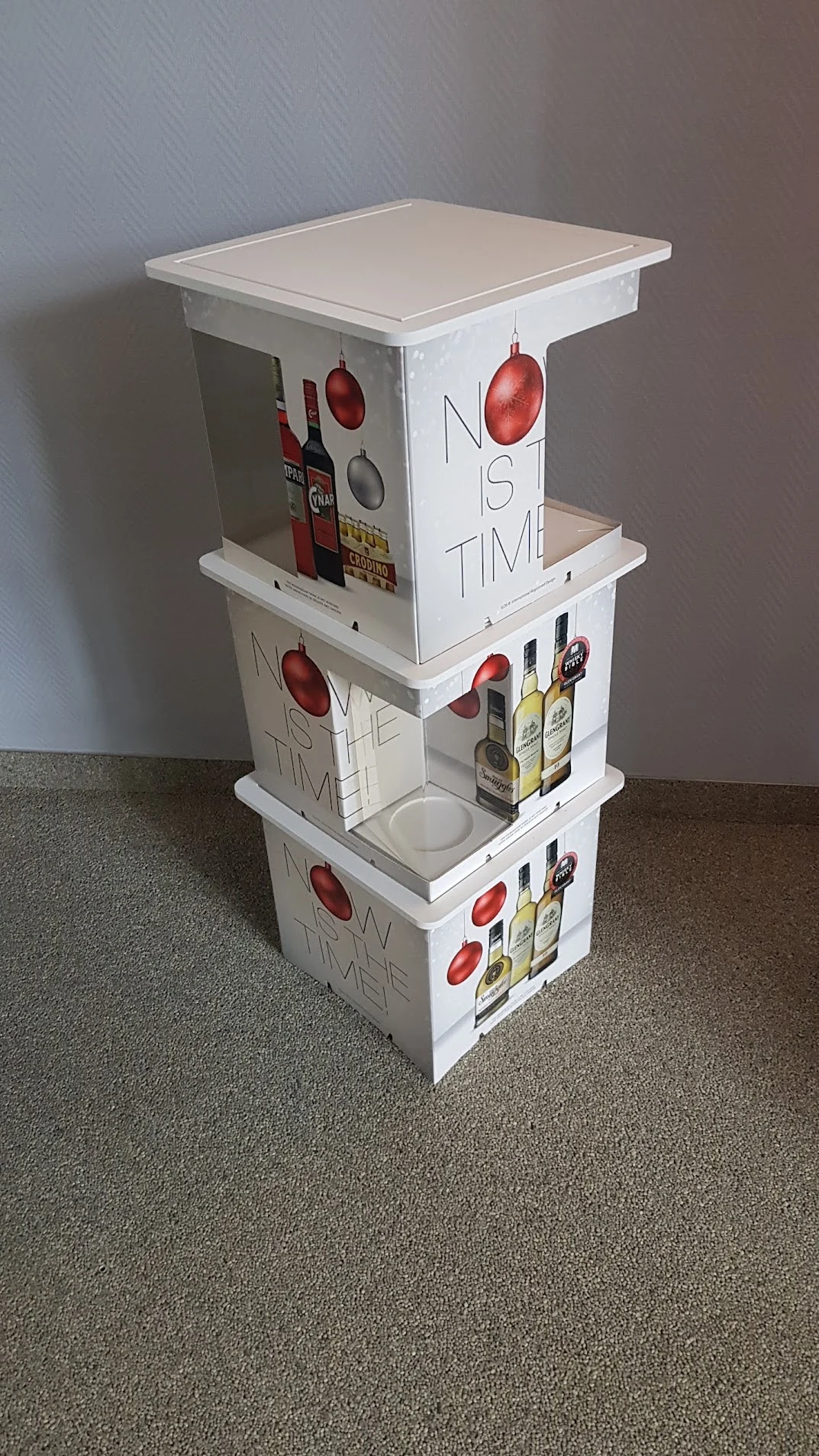 Stacked Campari promotional display cubes